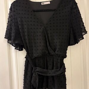 SO Black Sheer Polka Dot Wrap Blouse Large